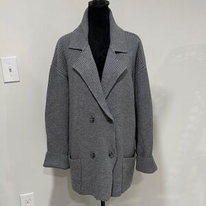 MONROW Grey Double-Breasted Knit Coatigan - Women's